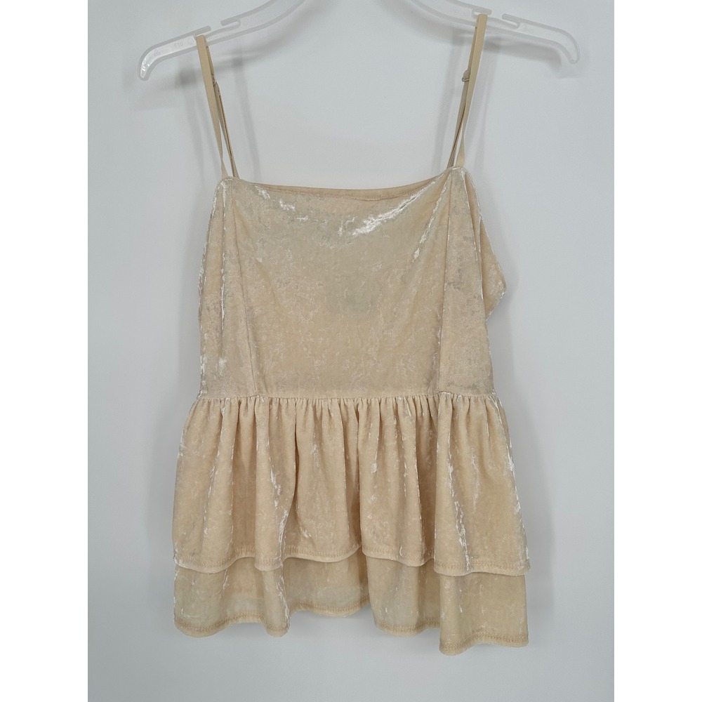 American Eagle Velvet Tiered Ruffle Cami Top Beige XS fairyā